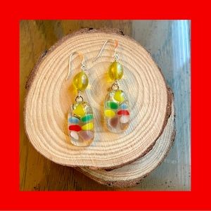 Handmade fused glass earrings with multicolored confetti